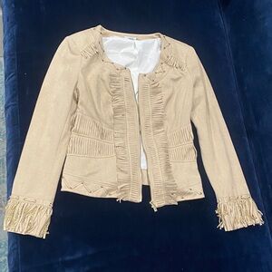 Cache Beige Ruffle Trim Blazer
